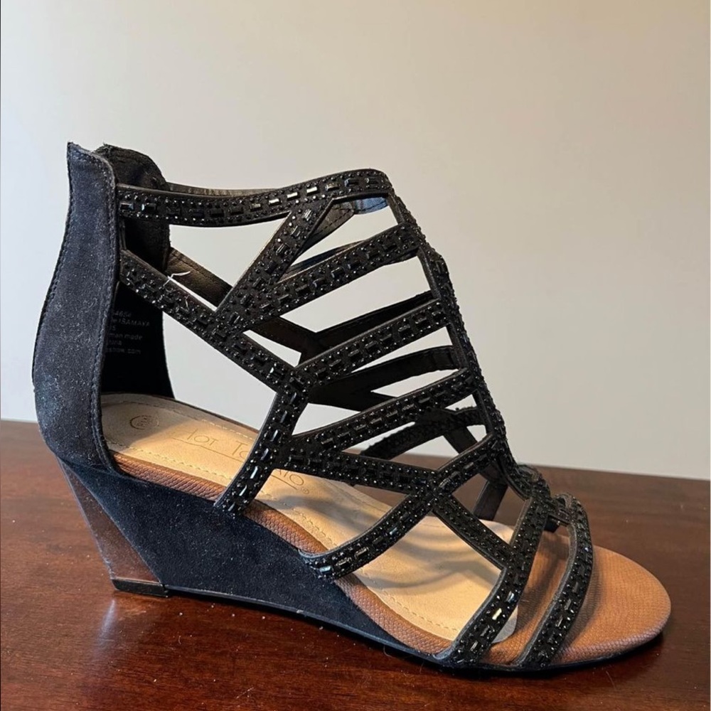 New Black Beaded wedge Sandals
